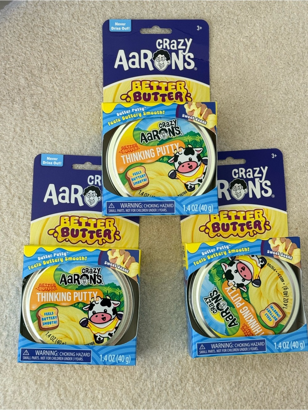 LOT OF 3 Aaron’s Crazy Better Butter Thinking Putty Tin TIKTOK VIRAL NEW